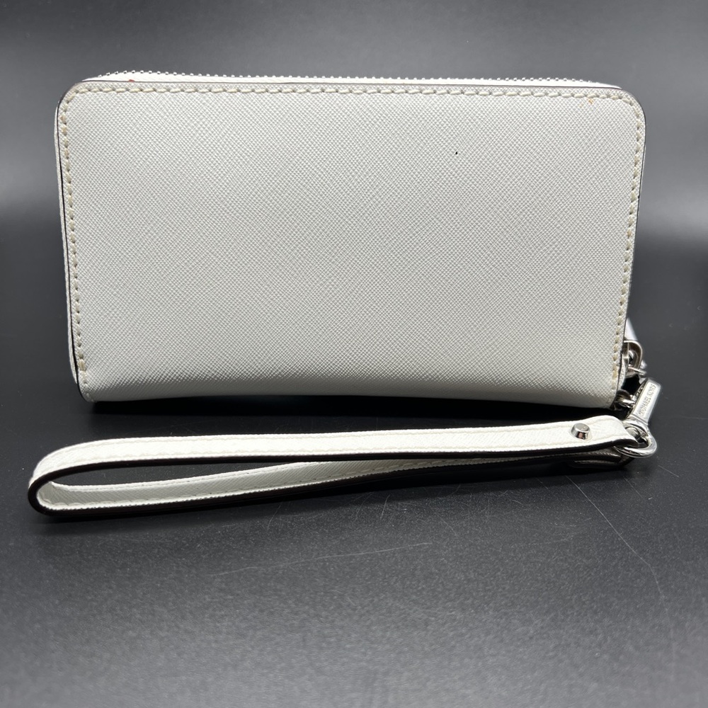 Michael Kors Jet Set Studded Wristlet Wallet Optic White Leather Zip Around NWT - Picture 4 of 8